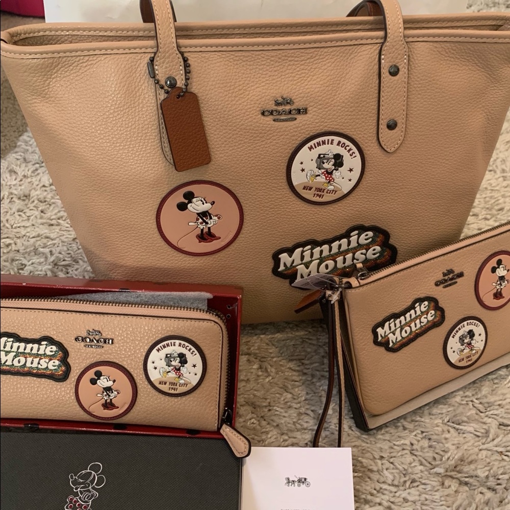 Coach Minnie Mouse Tote, Wallet, Wristlet Set